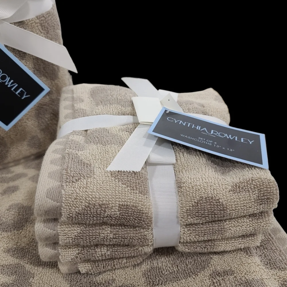 8pc Cynthia Rowley Leopard Cheetah Animal Print Bath Hand Washcloth Towel Set